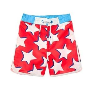 Mini Boden Sz 6/7Y Star-Patterned Swim trunks - Red and Blue